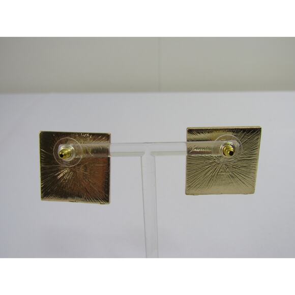 Rhinestone Gold Tone Stud Dangly Earrings 1" Boho Cottagecore Minimalist Neutral - Picture 3 of 6